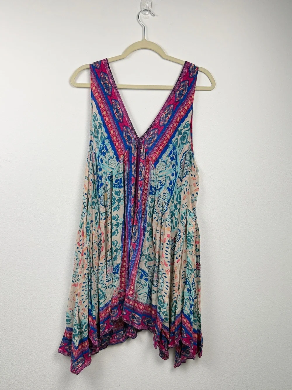 Free People Cream Floral Midi Dress with Blue and Pink Accents - Picture 6 of 7